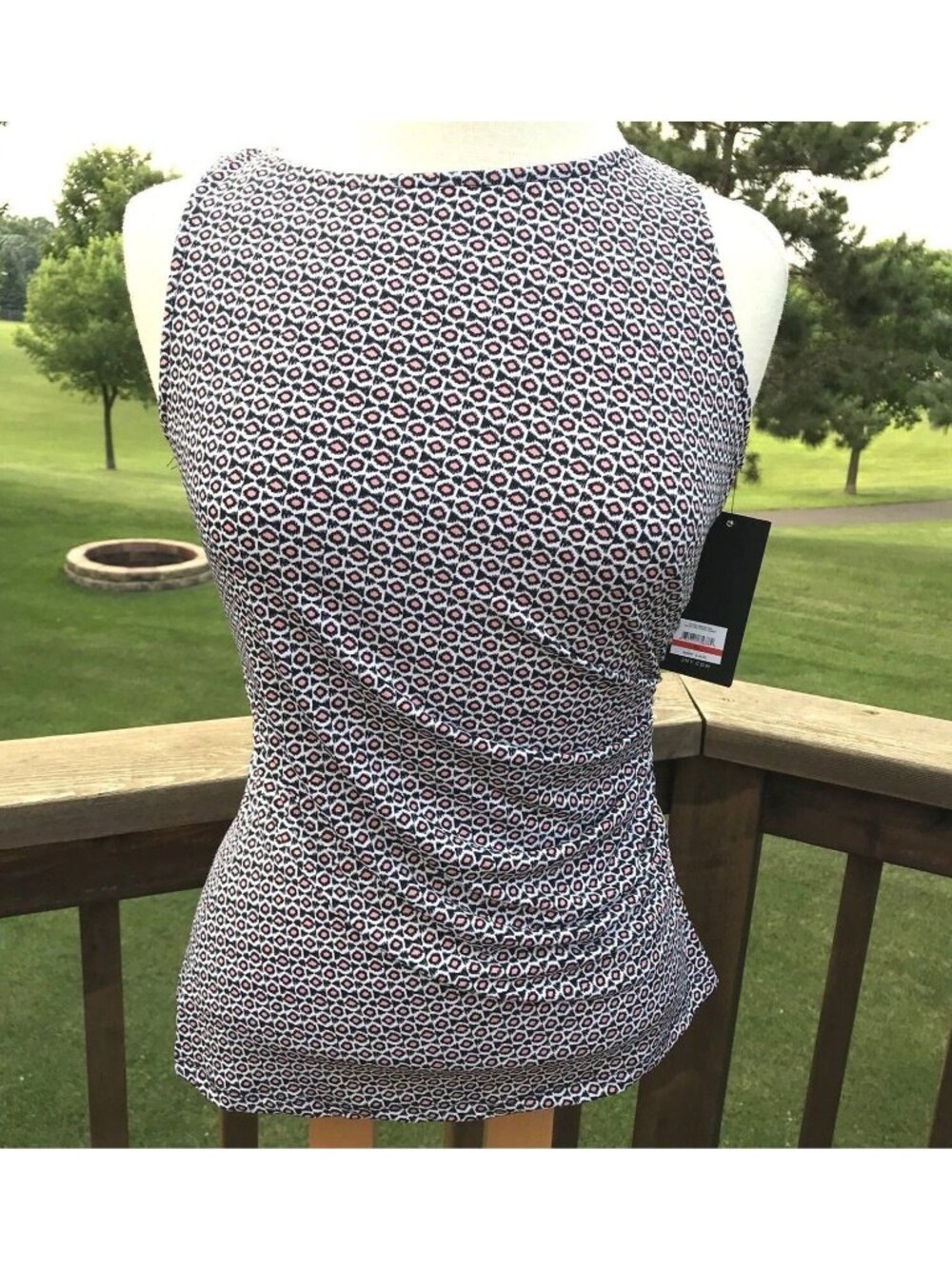 Sexy Jones New York XS Top Sleeveless Ikat Print Ruched Sexy Exposed Zip